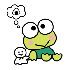 keroppi is looking up and thinking of riceballs